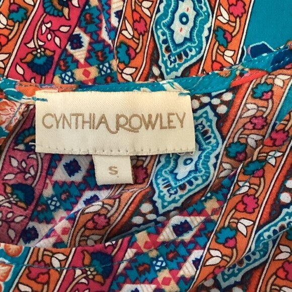 Cynthia Rowley Sleeveless Rayon Colorful Print Tank Top Button Back S #35L - Picture 7 of 9